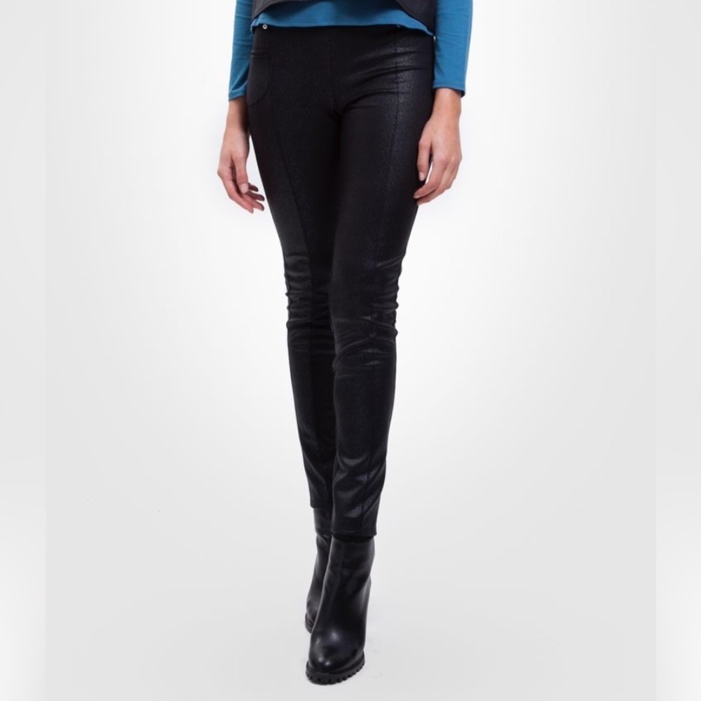 Caty Lesca Paris Textured Black Faux Leather Stretch Skinny Pants Size S/M